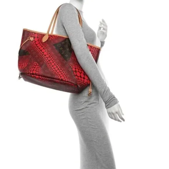 Yayoi Kusama x Louis Vuitton Red Waves Monogram Neverfull MM Tote with COA - Picture 6 of 16